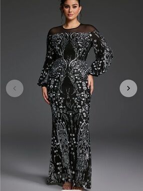 Curve Ins Black Sequin Floral Evening Gown XL